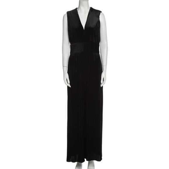 Balmain Black Pleated Velvet Sleeveless Jumpsuit size FR 38 Plunging V Wide-leg - Picture 4 of 16